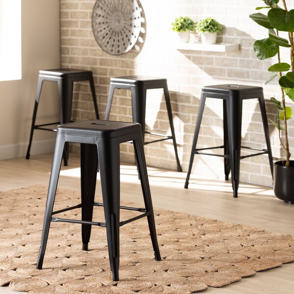 Baxton Studio Horton ModernIndustrial Black Finished Metal 4-Piece Stackable Counter Stool Set, PK4 192-4PC-12043-ZORO - main